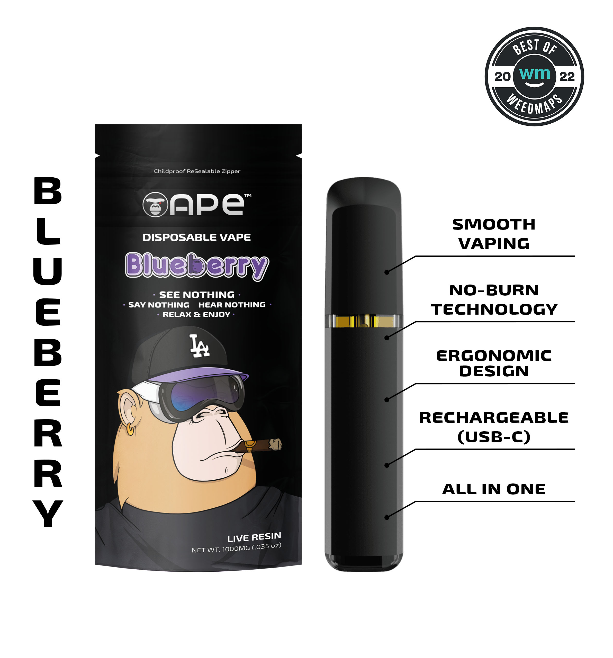 Blueberry – 1g Live Resin Disposable Vape | APE