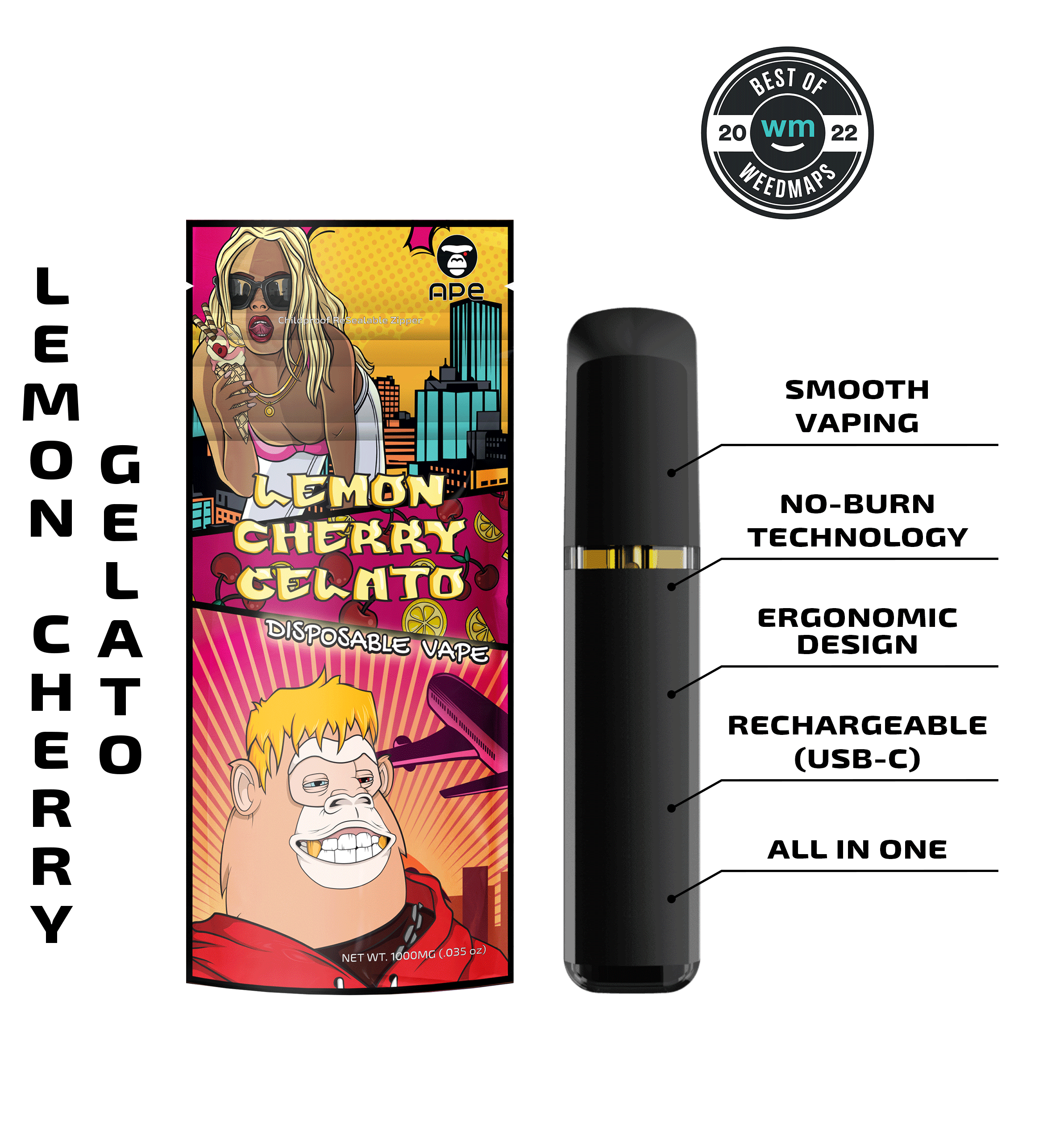 Lemon Cherry Gelato - 1g Live Resin Disposable Vape | APE